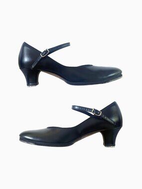 Vtg 90s Capezio USA Black Leather Mary Jane Heels 8N Character Shoes Whimsigoth